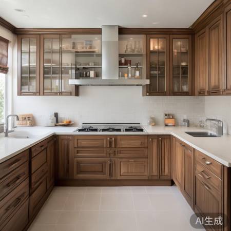 时尚U型厨房，集成灶橱柜设计新