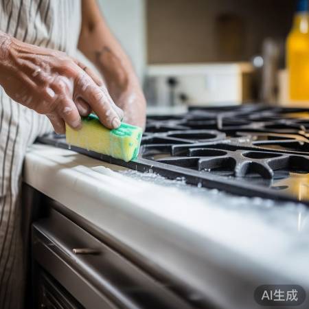 “油烟机清洗，第一步：洗洁精刷