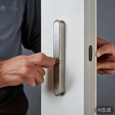 安装智能锁面板，轻按卡扣，确保