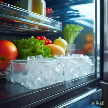 冰箱放冰袋，夏日食物保鲜。
