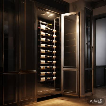 红酒柜上方射灯，温馨空间瞬间呈